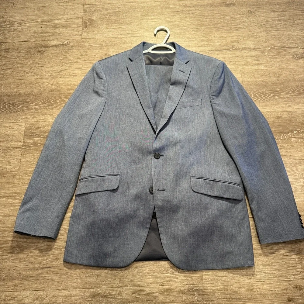 Kenneth Cole Reaction Suit Sport Coat Pants Mens‎ 42 L 35 W Blue Techni-Cole